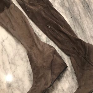 Grey Suede Thigh High Wedge Boot